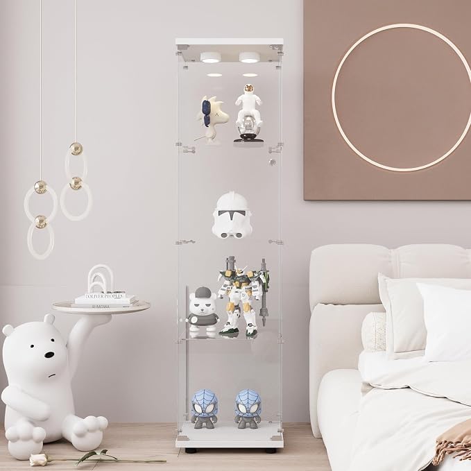 Glass Display Cabinet with LED Light and Lock, 4-Shelf Curio Cabinets with 5mm - Image 2