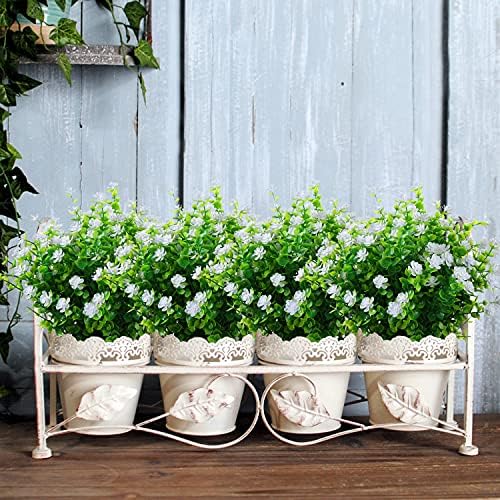 XLFAQXM Artificial Plants Flowers Grass Shrubs 8 Pack No Fade Faux Plastic Flowers Outdoor for Vases Farmhouse Garden Porch Patio Office Indoor Wedding Decoration Greenery Fake Plants (2#White) - Image 2