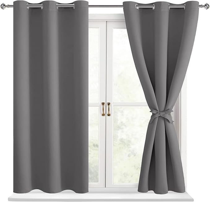 Blackout Curtains for Bedroom, Light Grey, 42 x 54 Inch, 2 Panels | Thermal by Hiasan