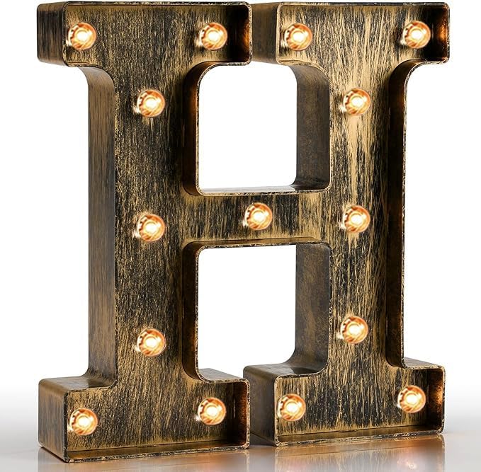 Pooqla Vintage Light Up Marquee Letters with Lights – Illuminated Industrial Style Lighted Alphabet Letter Signs - Coffee Bar Apartment Bedroom Wall Home Initials Decor A-Z by Pooqla