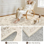 Round Area Rug Living Room: 8ft Washable Carpet Beige/Ivory | Vintage Boho - Image 7