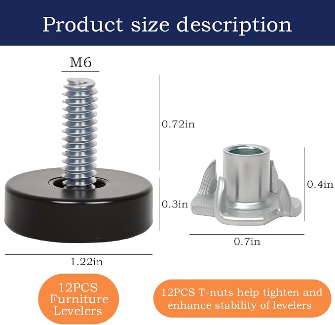 12 PCS M6 Thread Furniture Feet Levelers, Furniture Leveling Feet - Image 2