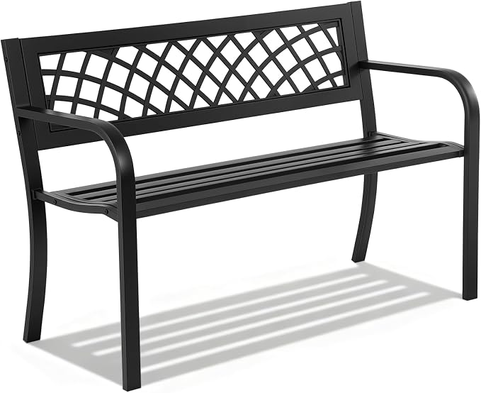 Garden Bench, Outdoor Benches, Iron Steel Frame Patio Bench by FDW
