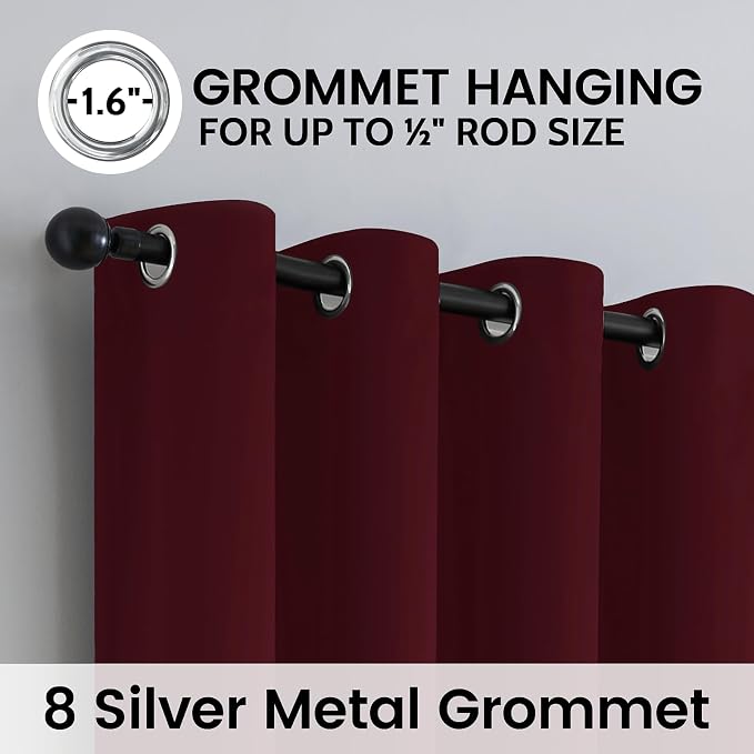 SimpleHome Wine red 100% Blackout Curtains Room Darkening Living Room 84L | - Image 6