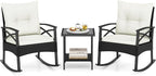 Tangkula 3 Pieces Outdoor Rocking Chairs Set, Rattan Heavy Duty Cushioned by TANGKULA