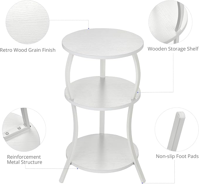 YEAKOO Vintage Small Round Side Table, 3-Tier Slim Waist Circular End Table - Image 5