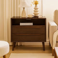 HULALA HOME End Table with Charging Station, Mid-Century Modern 2 Drawer and by HULALAHOME