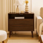 HULALA HOME End Table with Charging Station, Mid-Century Modern 2 Drawer and by HULALAHOME