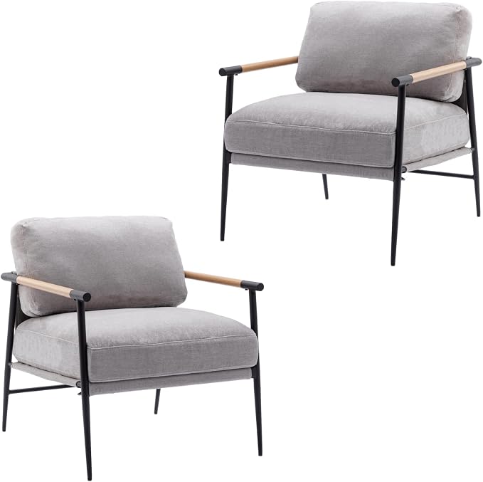 Ya-Home Mid-Century Accent Chair Set of 2, Soft Armchair Chenille Fabric Lounge by Ya-Home