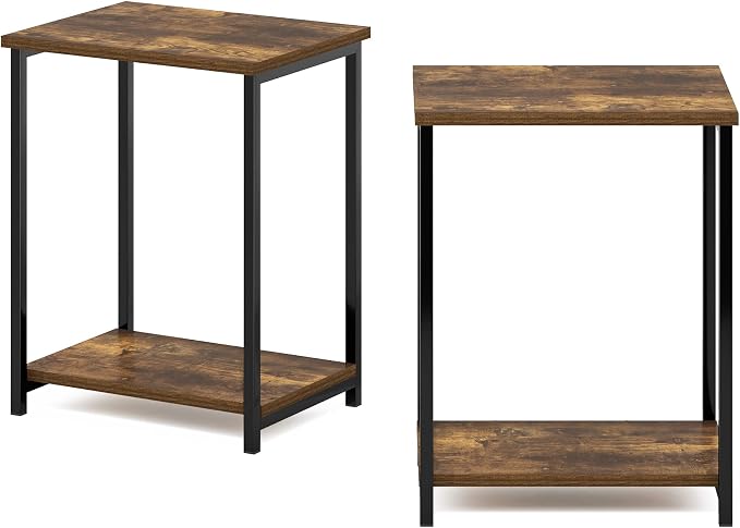 Furinno Simplistic Metal Frame End Table, Amber Pine - Image 6