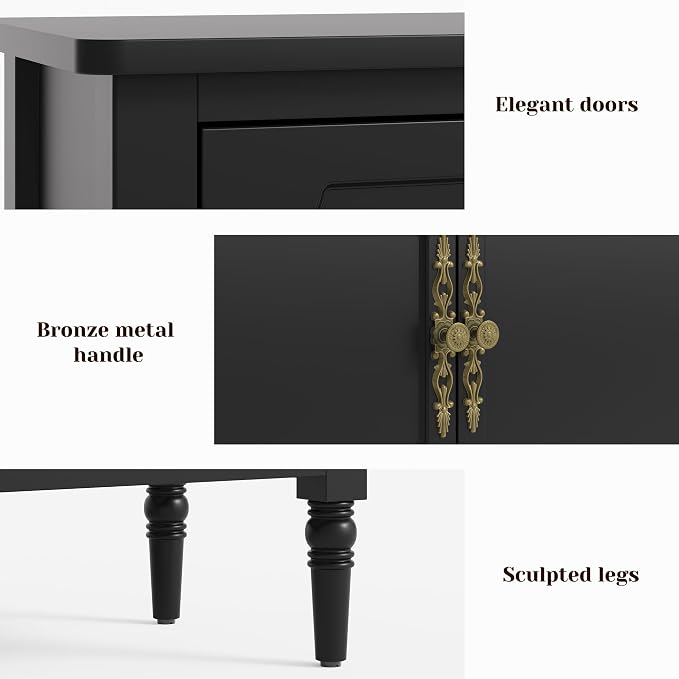 FansaFurn Black Storage Cabinet, Mid-Century Buffet Cabinet - Image 7