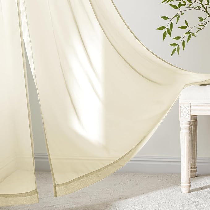 MIULEE Light Cream Sheer Curtains 108 Inches Long 4 Panels 42 x 108 Inches | - Image 6