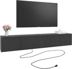 71” Floating TV Stand with LED Lights & Charging Station, Floating Media - Image 9