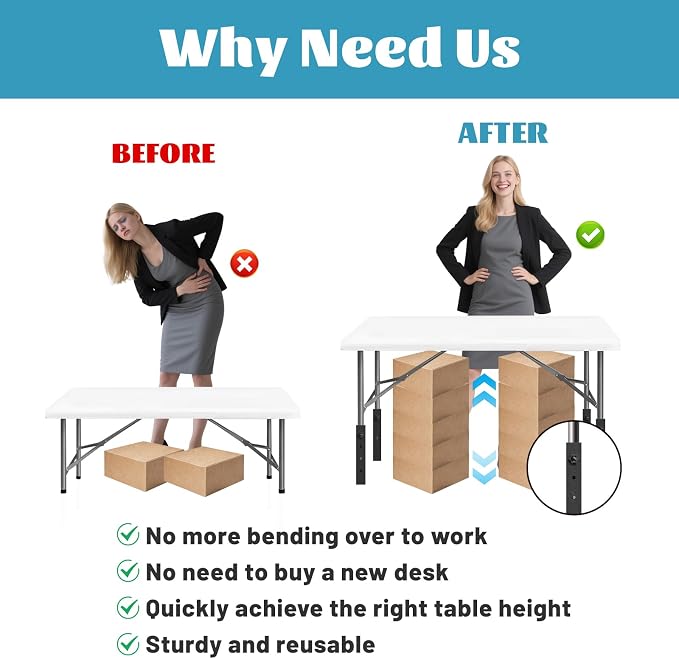 4-Pack Adjustable Folding Table Legs Extenders, Heavy-Duty Steel Furniture - Image 3