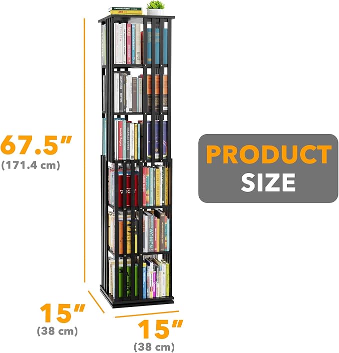 SpaceAid 6 Tier Rotating Bookshelf Tower, Bamboo Spinning Book Shelf, Revolving - Image 2