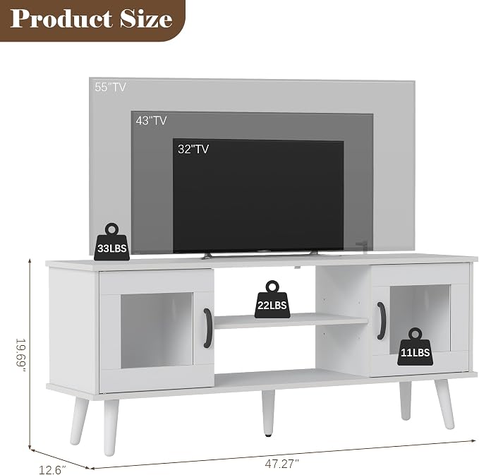 Turosur Wood TV Stand for 55 Inch TV, Mid Century Modern Entertainment Center - Image 2