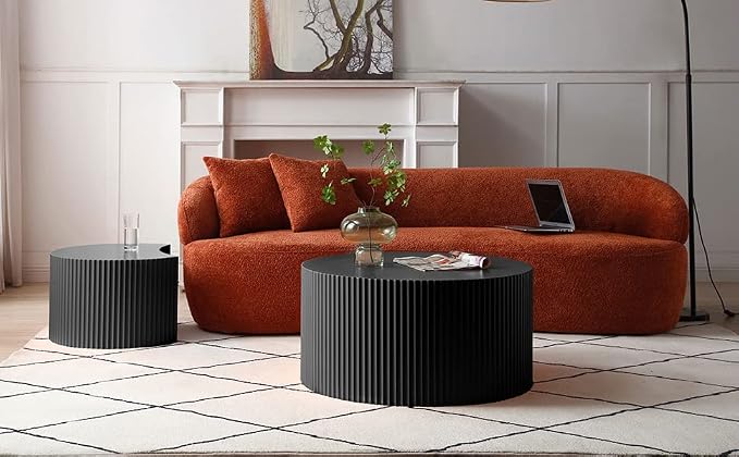 55.12'' Black Round Nesting Coffee Table Set of 2, Modern Side End Table - Image 8