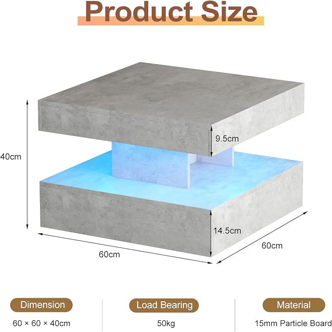 HedoAjim Small Grey Led Coffee Table - Image 2