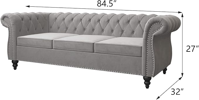 2 Piece Living Room Set, Velvet Chesterfield Sofa Loveseat Couch - Image 2