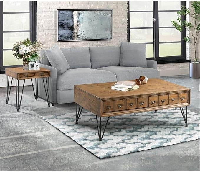 Pemberly Row Transitional Tanner 2PC Occasional Table Set, Light Walnut Finish - Image 2