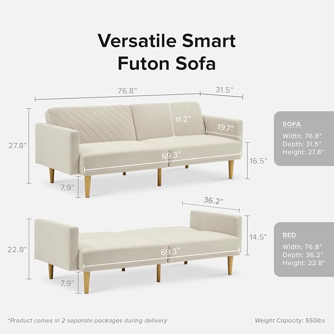mopio 76.4" Futon Sofa Bed, Sleeper Sofa, Mid Century Modern Futon Couch - Image 2