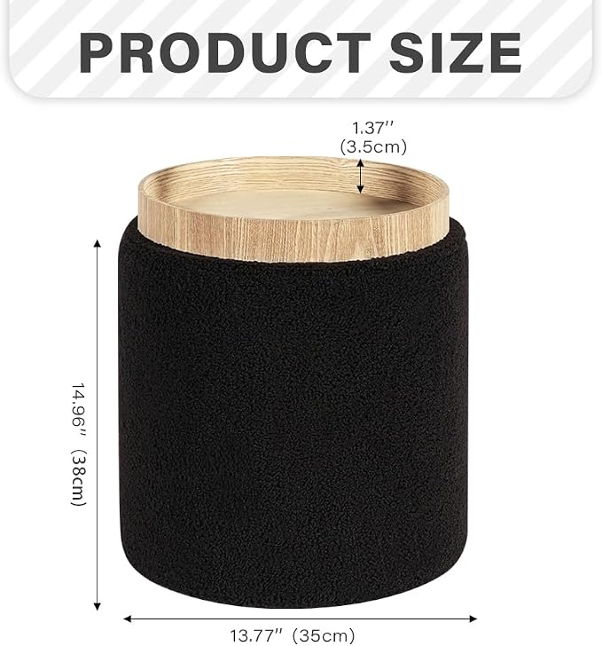 PINPLUS Storage Ottoman Round Boucle Ottoman - Image 3