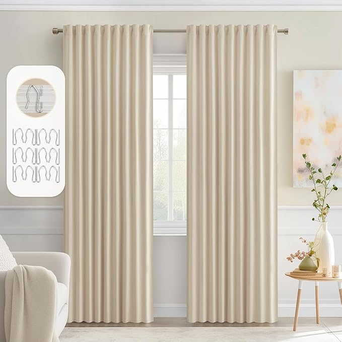 MIULEE Cream Beige Back Tab Blackout Curtains 52x78 Inch Length 2 Panel Set | by MIULEE
