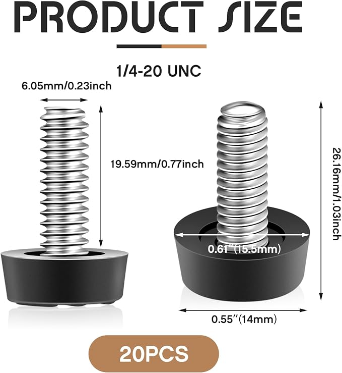 Hotop 1/4-20 UNC Thread Adjustable Furniture Levelers Screw in Galvanized Steel - Image 2