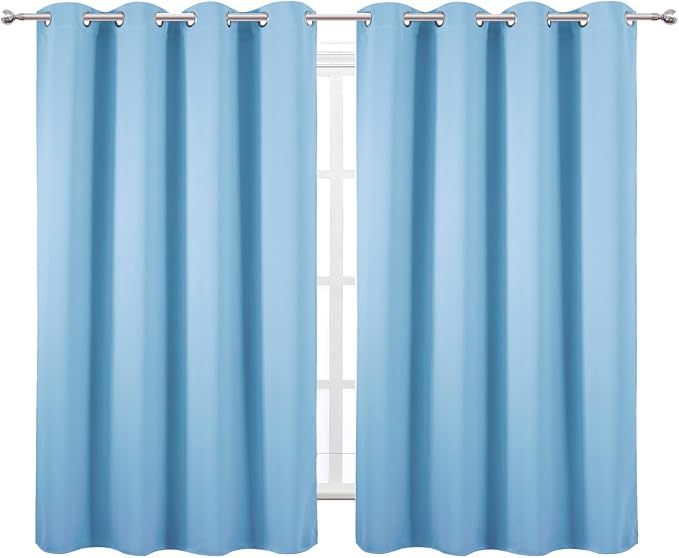 Blackout Curtains 66 x 54 Inch Long Sky Blue Curtains Set of 2 Panels Room - Image 2