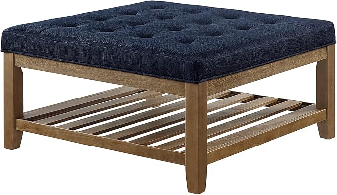 24KF Large Square Upholstered Tufted Linen Ottoman, Large Footrest Ottoman - Image 3