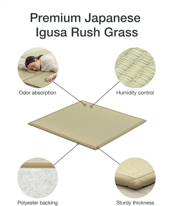 FULI Japanese Square Tatami Rug, Lightweight Igusa Mat, Made in Japan - Image 4
