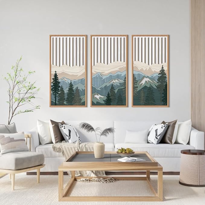 IARTTOP Large Mountain Wood Wall Art Framed Decor Set Of 3, Modern Mountain - Image 2