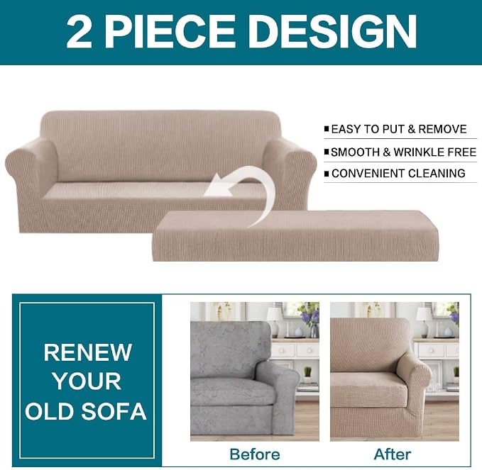 Turquoize Stretch Sofa Slipcover 2 Pieces Sofa Cover Couch Cover - Image 4