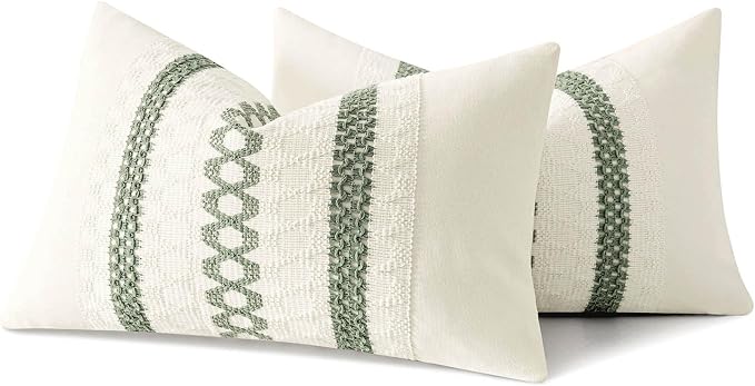 MIULEE Set of 2 Sage Green Boho Decorative Lumbar Pillow Covers 12x20 Inch | - Image 8