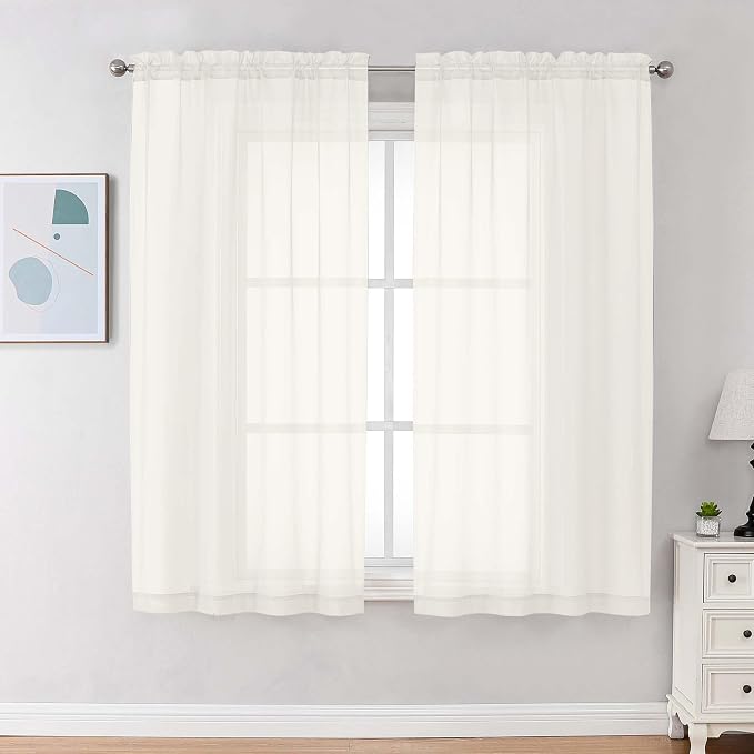 Chyhomenyc Ivory Sheer Curtains 68 Inch Length, Light Filtering Solid Color by Chyhomenyc
