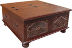 18 Inch Tall Vintage Trunk Storage Coffee Table | Rectangle Solid Wood Chest - Image 7