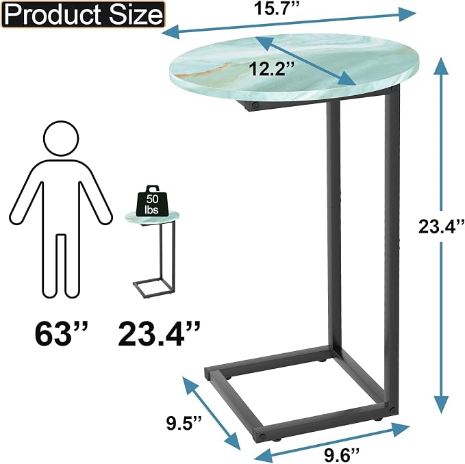 C Shaped End Side Table, Small Oval Couch Sofa Table - Image 2