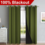 NICETOWN Olive Green Full Shade Curtain Panels, Olive Green, Pair of Thermal - Image 2