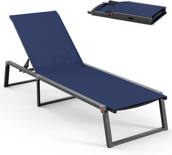 Aluminum Chaise Lounge Chair Outdoor, Foldable & Assembly Free Patio Pool by Oasbira