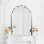 Antique Gold Arched Wall Mirror 20"x30", Ornate Beaded Metal Frame Bathroom - Image 5