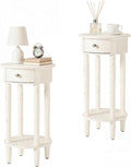 HOMPUS Round End Table with Drawer Set of 2, Rustic Framhouse Nightstand Set 2 by HOMPUS