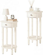 HOMPUS Round End Table with Drawer Set of 2, Rustic Framhouse Nightstand Set 2 by HOMPUS