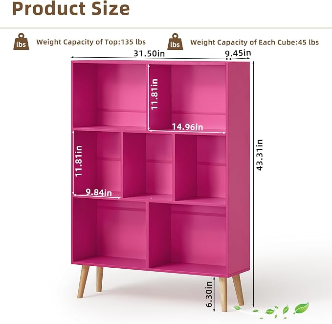 LEYAOYAO 7 Cube Bookshelf, 3 Tier Book Shelf - Image 2
