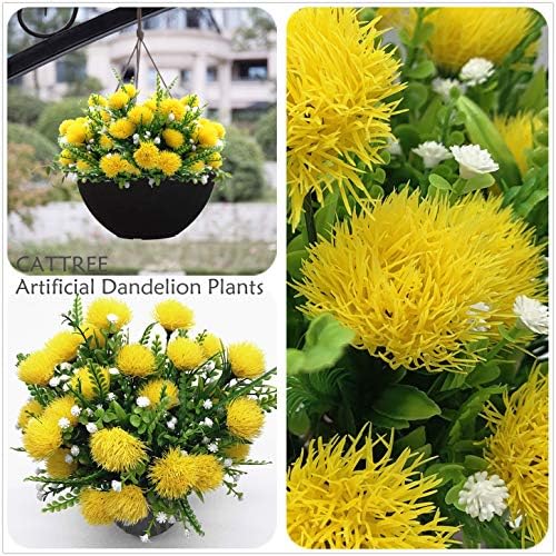 CATTREE Artificial Dandelion Plants, Plastic Flowers Shrubs Bushes Fake Grass Wedding Indoor Outdoor Home Garden Verandah Centerpieces Arrangements Party Decoration Planting Filler - Yellow 4 Pack - Image 5