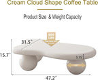 47.2” Cloud Coffee Table with 3 Ball Legs, Modern Irregular Center Table - Image 2