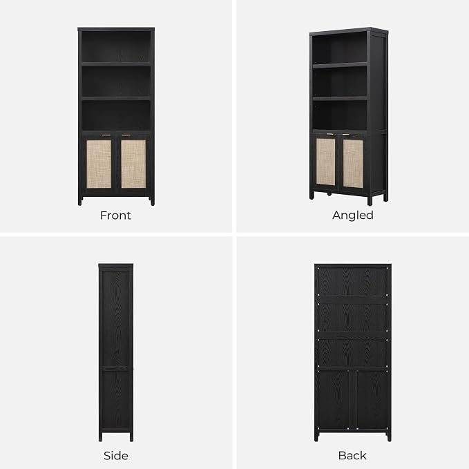 SICOTAS Bookcase 71" Tall Bookshelf 5 Tier Rattan Boho Bookcase - Image 9