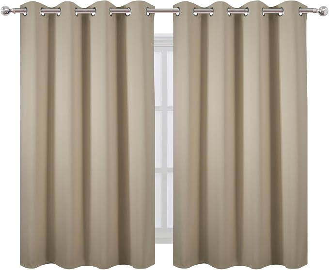 Blackout Curtains 66 x 54 Inch Long Beige Curtains Set of 2 Panels Room - Image 2