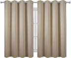 Blackout Curtains 66 x 54 Inch Long Beige Curtains Set of 2 Panels Room - Image 2
