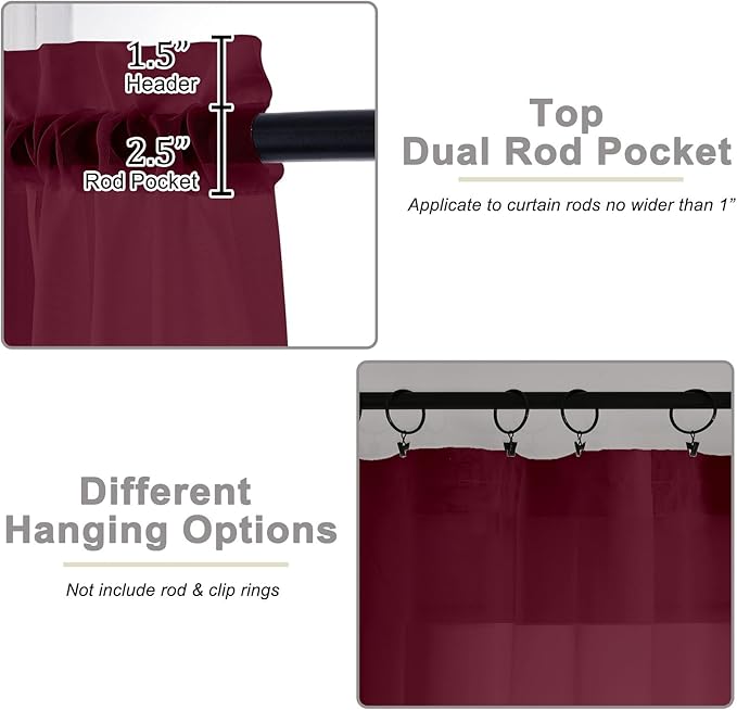 Burgundy Sheer Curtains for Bedroom Living Room 96 Inches Long 2 Panels - Image 4