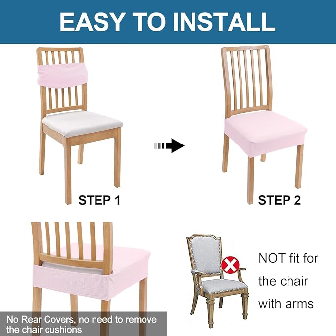 Smiry Waterproof Seat Covers for Dining Room Chairs Set of 4, Stretch Jacquard - Image 5